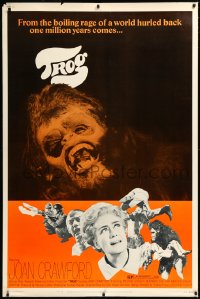 1a0437 TROG 40x60 1970 Joan Crawford & prehistoric monsters, wacky horror explodes into today!