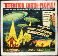 1a0024 EARTH VS. THE FLYING SAUCERS linen 6sh 1956 Harryhausen, art of UFOs & aliens, ultra rare!