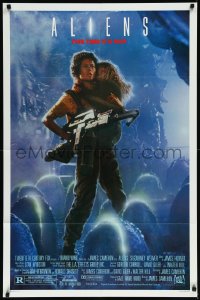 1a1051 ALIENS 1sh 1986 James Cameron sci-fi sequel, Sigourney Weaver as Ripley carrying Carrie Henn!