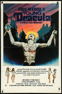 1a1055 ANDY WARHOL'S DRACULA 1sh R1976 Young Dracula Udo Kier holding a stake and mirror by Emmett!