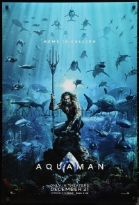 1a2417 AQUAMAN teaser DS 1sh 2018 DC, Jason Momoa in title role with great white sharks and more!