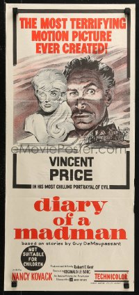 1a0543 DIARY OF A MADMAN Aust daybill 1963 Vincent Price in his most chilling portrayal of evil!
