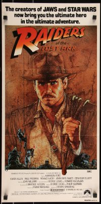 1a0544 RAIDERS OF THE LOST ARK Aust daybill 1981 great Richard Amsel artwork of Harrison Ford!