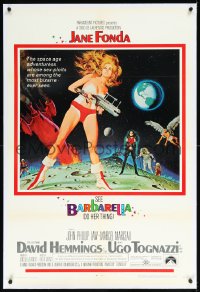 1a0090 BARBARELLA linen 1sh 1968 sci-fi art of super sexy Jane Fonda by McGinnis, Roger Vadim!