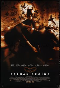 1a2434 BATMAN BEGINS advance DS 1sh 2005 June 15, Christian Bale carrying Katie Holmes, bats!