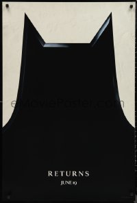 1a2436 BATMAN RETURNS teaser 1sh 1992 Burton, Keaton, cool partial bat symbol, dated design!