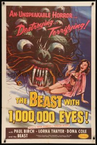 1a1070 BEAST WITH 1,000,000 EYES 1sh 1955 great art of monster attacking sexy girl by Albert Kallis!