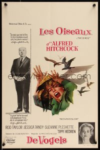 1a1887 BIRDS Belgian 1963 Alfred Hitchcock shown, Tippi Hedren, classic intense attack artwork!