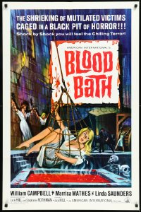 1a1081 BLOOD BATH 1sh 1966 AIP, cool artwork of sexy blonde being lowered into a pit of horror!