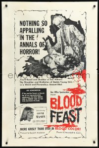 1a1082 BLOOD FEAST 1sh 1963 Herschell Gordon Lewis classic, Connie Mason, great horror art!
