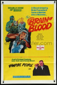 1a1087 BRAIN OF BLOOD/BLOOD DRINKERS 1sh 1971 double dose of shock, cool Gray Morrow horror art!