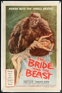 1a0098 BRIDE & THE BEAST linen 1sh 1958 Ed Wood classic, great art of huge ape holding sexy girl!