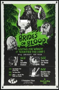 1a1089 BRIDES OF BLOOD 1sh 1968 wacky art of monster with dismembered girl & a naked native too!
