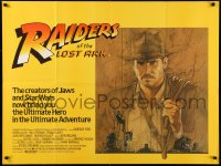 1a2205 RAIDERS OF THE LOST ARK British quad 1981 art of adventurer Harrison Ford by Richard Amsel!