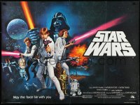 1a2213 STAR WARS pre-Awards British quad 1977 George Lucas classic sci-fi epic, art by Tom Chantrell!