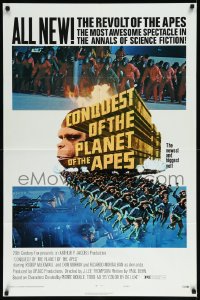 1a1115 CONQUEST OF THE PLANET OF THE APES style B DOM 1sh 1972 Roddy McDowall, apes are revolting!