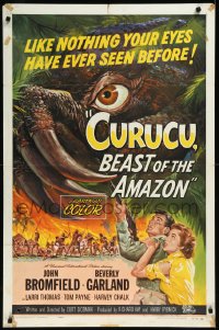 1a1129 CURUCU, BEAST OF THE AMAZON 1sh 1956 Universal horror, cool monster art by Reynold Brown!