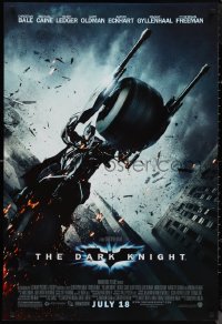 1a2463 DARK KNIGHT advance DS 1sh 2008 cool image of Christian Bale as Batman on Batpod bat bike!