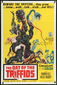 1a1138 DAY OF THE TRIFFIDS 1sh 1962 classic English sci-fi horror, cool art of monster with girl!