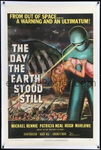 1a0106 DAY THE EARTH STOOD STILL linen 1sh 1951 classic sci-fi art of Gort with Patricia Neal, rare!