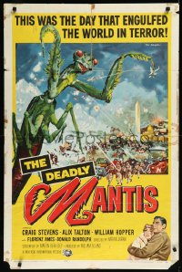 1a1142 DEADLY MANTIS 1sh 1957 classic art of giant insect by Washington Monument by Ken Sawyer!