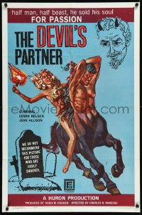 1a1148 DEVIL'S PARTNER 1sh 1961 great artwork of sexy Jean Allison riding centaur man, black magic!