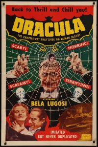 1a1154 DRACULA 1sh R1951 Tod Browning, vampire Bela Lugosi behind web & attacking girl, very rare!