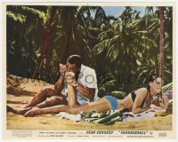 1a1438 THUNDERBALL color English FOH LC 1965 Sean Connery sucks poison from Claudine Auger's foot!