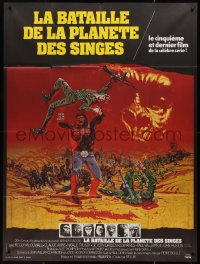 1a0268 BATTLE FOR THE PLANET OF THE APES French 1p 1973 sci-fi artwork of war between apes & humans!