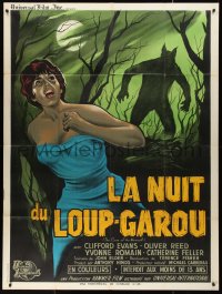 1a0284 CURSE OF THE WEREWOLF French 1p 1961 Hammer, art of monster silhouette chasing sexy girl!