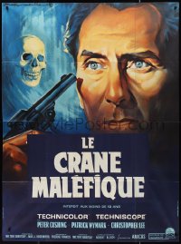 1a0386 SKULL French 1p 1965 different Roger Soubie art of Peter Cushing, creepy skull & gun!