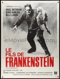 1a0388 SON OF FRANKENSTEIN French 1p R1969 cool full-length image of Boris Karloff carrying child!