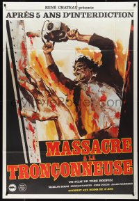 1a0394 TEXAS CHAINSAW MASSACRE French 1p 1982 Tobe Hooper classic slasher, different Leatherface art