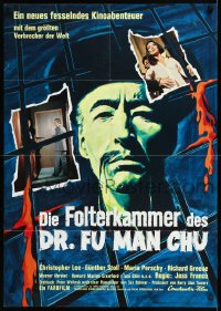 1a0559 CASTLE OF FU MANCHU German 1969 cool art of Asian villain Christopher Lee, Jess Franco!
