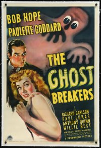 1a0117 GHOST BREAKERS linen 1sh 1940 great art of Bob Hope, Paulette Goddard & wacky spooky ghost!
