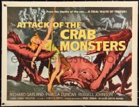 1a0069 ATTACK OF THE CRAB MONSTERS linen 1/2sh 1957 Roger Corman, art of Pamela Duncan attacked!