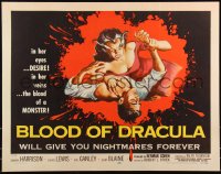 1a2085 BLOOD OF DRACULA 1/2sh 1957 cool horror art of female vampire Sandra Harrison attacking!