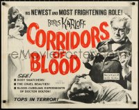 1a2093 CORRIDORS OF BLOOD 1/2sh 1963 Boris Karloff, Christopher Lee, blood-curdling experiments!
