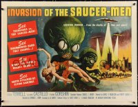 1a0073 INVASION OF THE SAUCER MEN linen 1/2sh 1957 classic art of cabbage head aliens & sexy girl!