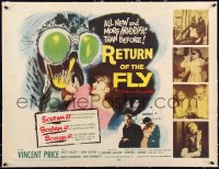 1a0079 RETURN OF THE FLY linen 1/2sh 1959 Vincent Price, monster art, more horrific than before!