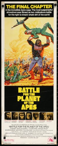 1a1741 BATTLE FOR THE PLANET OF THE APES insert 1973 great sci-fi art of war between apes & humans!