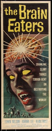 1a1745 BRAIN EATERS insert 1958 AIP, classic sci-fi horror art of girl's brain exploding!