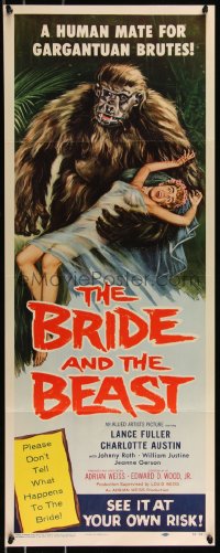 1a1746 BRIDE & THE BEAST insert 1958 Ed Wood classic, great art of huge ape holding sexy girl!