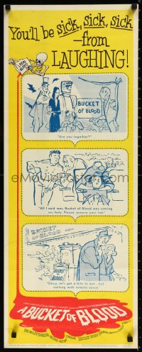 1a1747 BUCKET OF BLOOD insert 1959 Roger Corman, AIP, great RLL cartoon comic monster art, rare!