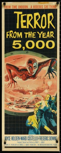 1a1808 TERROR FROM THE YEAR 5,000 insert 1958 wonderful art of hideous she-thing from time unborn!