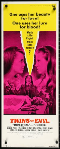 1a1809 TWINS OF EVIL insert 1972 one vampire uses her beauty for love, one uses her lure for blood