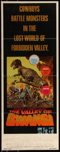 1a1811 VALLEY OF GWANGI insert 1969 Ray Harryhausen, great artwork of cowboys battling dinosaurs!