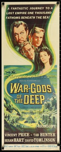 1a1813 WAR-GODS OF THE DEEP insert 1965 Vincent Price, Hunter, Jacques Tourneur underwater sci-fi!