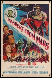 1a0131 INVADERS FROM MARS linen 1sh R1955 classic, hordes of green monsters from outer space!