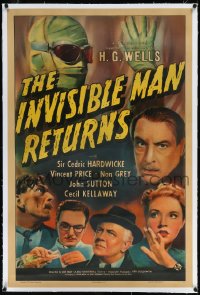 1a0132 INVISIBLE MAN RETURNS linen 1sh 1940 Vincent Price, Cedric Hardwicke, H.G. Wells, ultra rare!